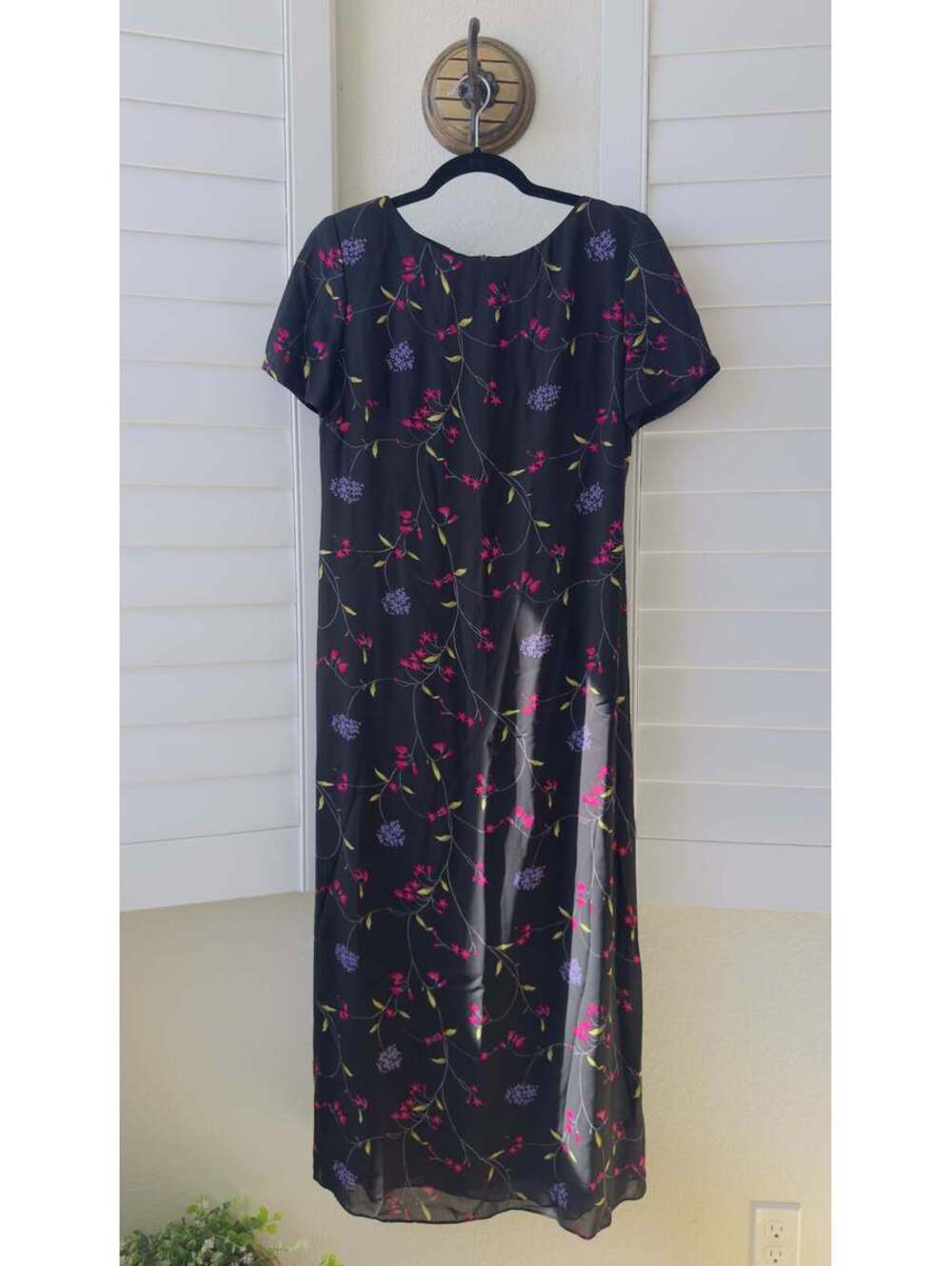 Talbots Vintage Black Floral Short Sleeve Maxi Dress Size 6